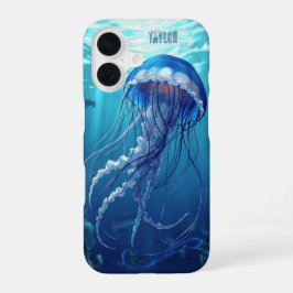 Coque iPhone 16 Méduse bleue personnalisée de l'océan