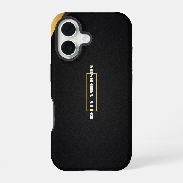 Coque iPhone 16 Modern Minimalist Black & Gold Pattern with Custom (Verso)