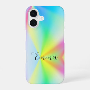 Coque iPhone 16 Moderne iridescent pastel arc-en-ciel personnalisé