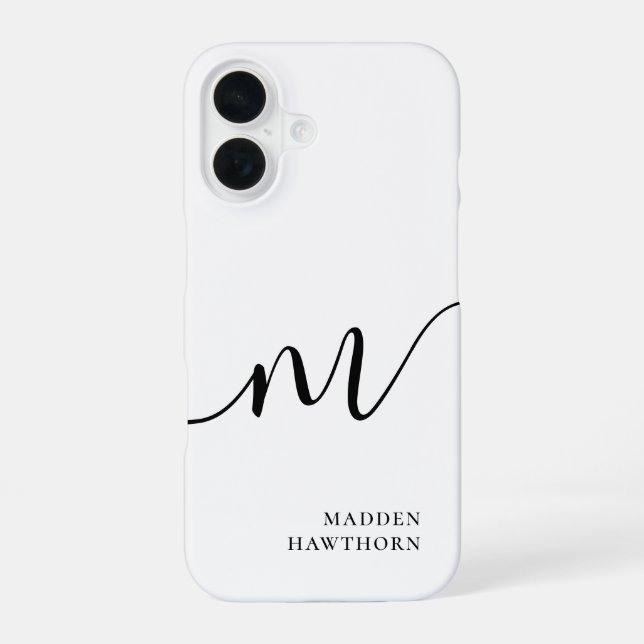 Coque iPhone 16 Moderne Monogramme Script Calligraphie noir blanc (Verso)