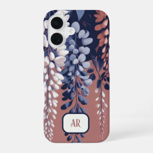 Coque iPhone 16 Monogram Marine Rose Wisteria Élégance