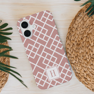 Coque iPhone 16 Monogramme à motif en treillis de bambou Rose Pous