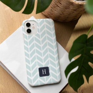 Coque iPhone 16 Monogramme à motif géométrique pastel aqua