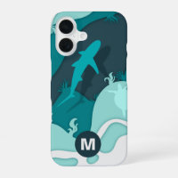 Monogramme d'art abstrait de requin cool
