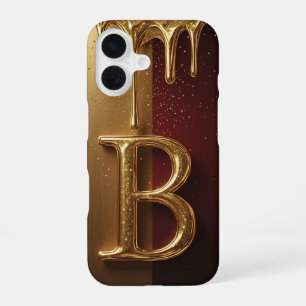 Coque iPhone 16 Monogramme de lettre B dorée avec métal qui coule