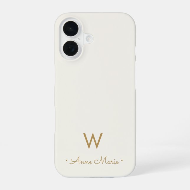 Coque iPhone 16 Monogramme de script d'or ivoire moderne (Verso)