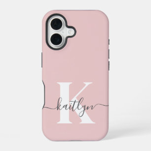 Coque iPhone 16 Monogramme élégant rose poudré gris