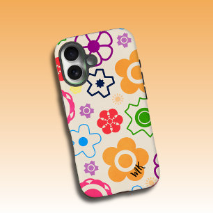 Coque iPhone 16 Monogramme Fleur de pouvoir abstraite