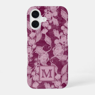 Coque iPhone 16 Monogramme floral violet Berries et Blossoms