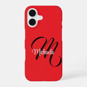 Coque iPhone 16 Monogramme minimaliste moderne initial nom rouge