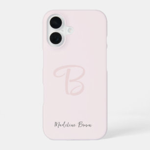 Coque iPhone 16 Monogramme rose rose rose moderne minimaliste fémi