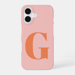 Coque iPhone 16 Monogramme simple gras personnalisé rose et orange