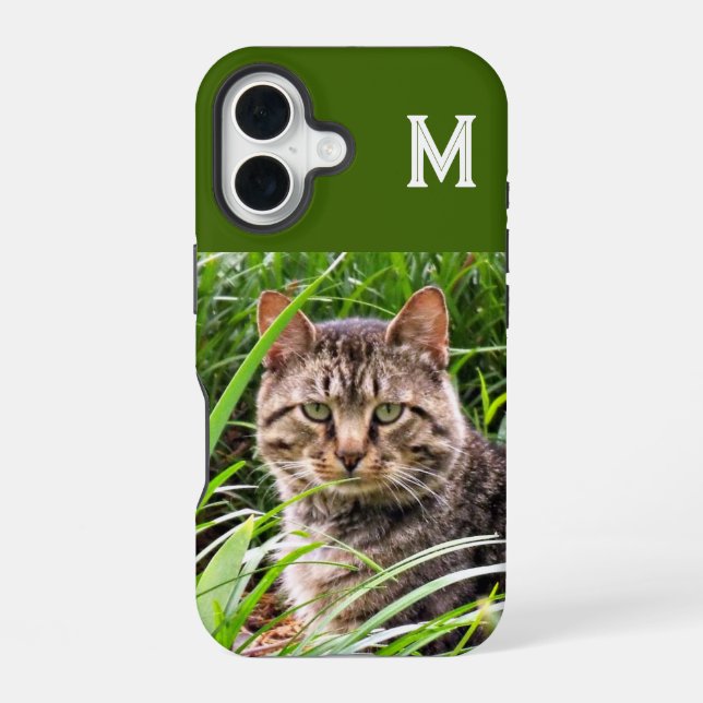 Coque iPhone 16 Monogramme Tabby Chat Photo Téléphone Case (Verso)