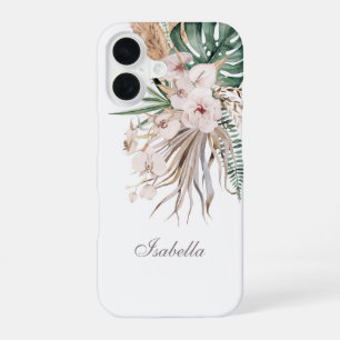 Coque iPhone 16 Monstère tropicale et orchidée Nom personnalisé