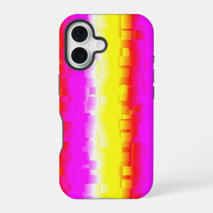 Coque iPhone 16 motif abstrait arc-en-ciel rose jaune