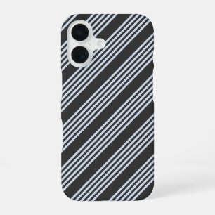 Coque iPhone 16 Motif cinq rayures bleu clair et charbon