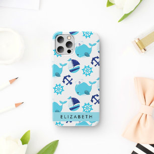 Coque iPhone 16 Motif De Baleines, Baleines Bleues, Votre Nom