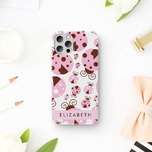 Coque iPhone 16 Motif de coccinelles, coccinelles roses, votre nom