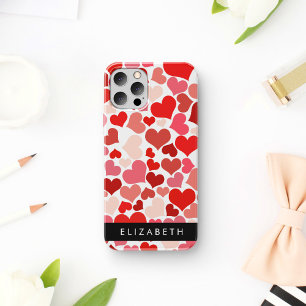Coque iPhone 16 Motif de cœurs, Cœurs rouges, Amour, Votre nom