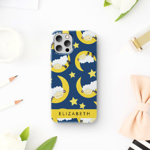 Coque iPhone 16 Motif de mouton, mouton endormi, lune, votre nom