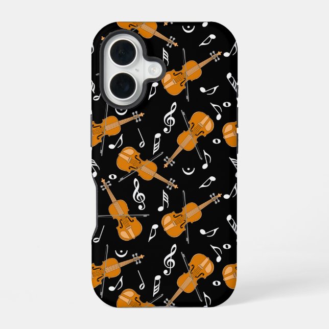 Coque iPhone 16 Motif de notes de musique violon (Verso)