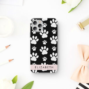 Coque iPhone 16 Motif de patte, Pattes de chien, Noir et blanc, Vo