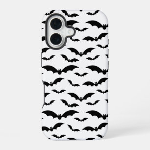 Coque iPhone 16 Motif des chauves-souris d'Halloween noir