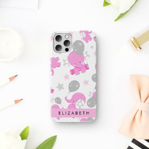 Coque iPhone 16 Motif Des Eléphants Roses, Étoiles, Votre Nom