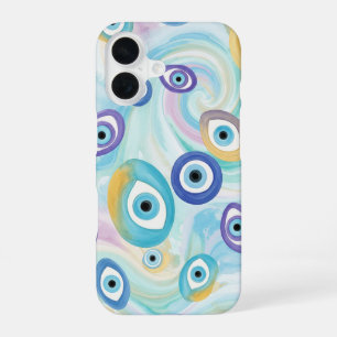 Coque iPhone 16 Motif d'oeil maléfique rêveur avec aquarelle abstr