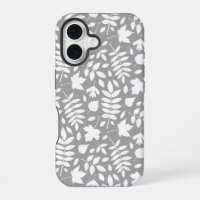 Motif Feuille tombé blanc sur gris