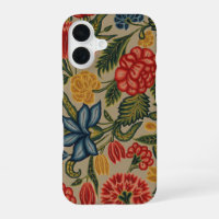 Motif floral au point de crewel rouge et or vintag