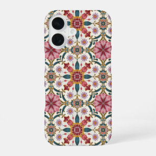 Coque iPhone 16 Motif floral boho en rouge, rose et sarcelle