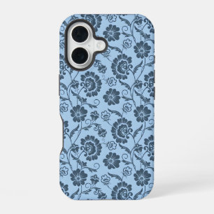 Coque iPhone 16 Motif floral élégant sur fond bleu clair