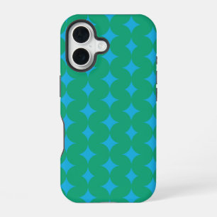 Coque iPhone 16 Motif géométrique moyen siècle - Vert et Bleu