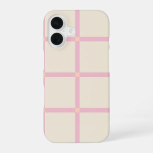 Coque iPhone 16 Motif Grille Beige et Rose Clair