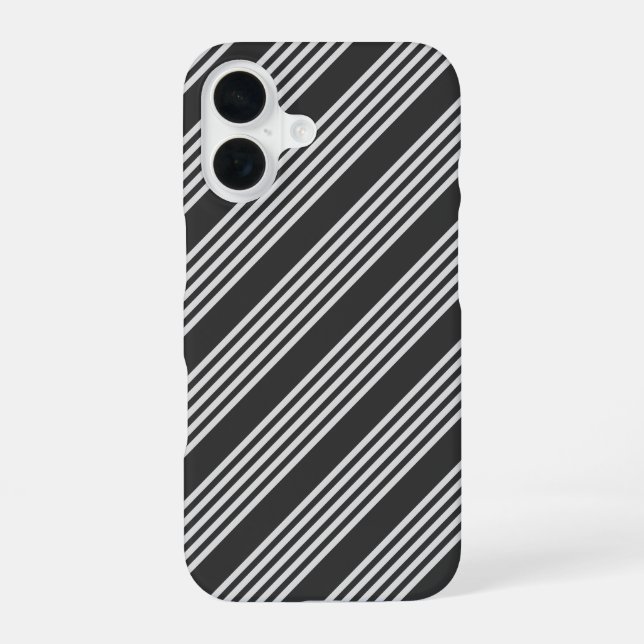 Coque iPhone 16 Motif gris clair et charbon cinq bandes (Verso)