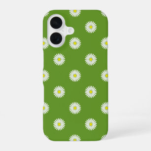 Coque iPhone 16 Motif Illustratif de Marguerites sur Fond Vert