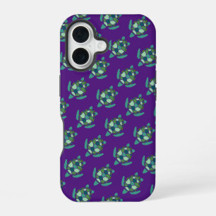 Coque iPhone 16 Motif mignon pourpre et vert de tortue marine