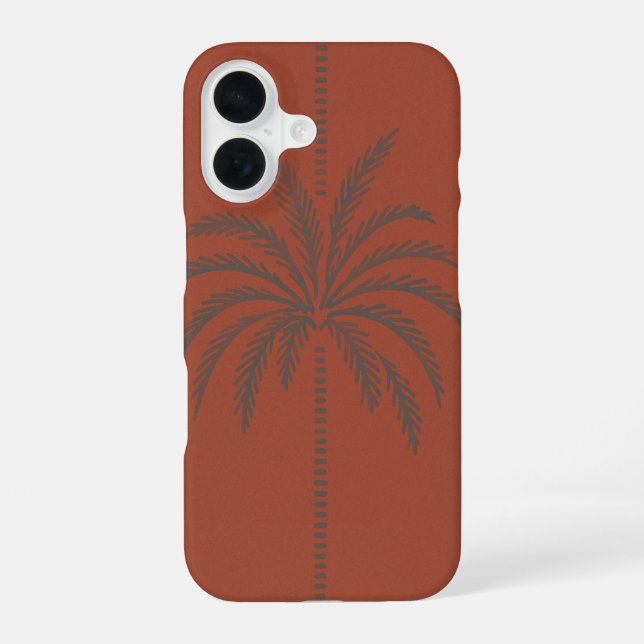 Coque iPhone 16 Motif minimaliste de palmier tropical en terre cui (Verso)