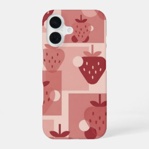 Coque iPhone 16 Motif minimaliste vintage à motif de fraise