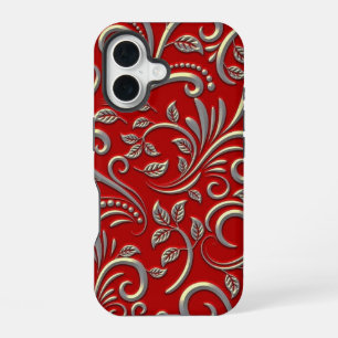 Coque iPhone 16 Motif rouge et or
