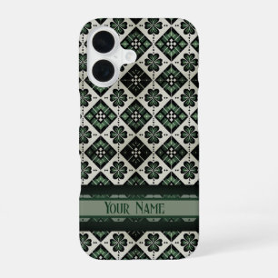 Coque iPhone 16 Motif Trèfle à Carreaux Chanceux
