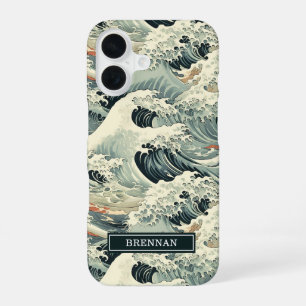 Coque iPhone 16 Motif Vague Japonais Monogrammé
