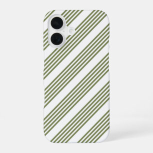 Coque iPhone 16 Motif vert olive et blanc cinq bandes