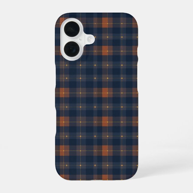 Coque iPhone 16 Navy and Brown Plaid Pattern (Verso)