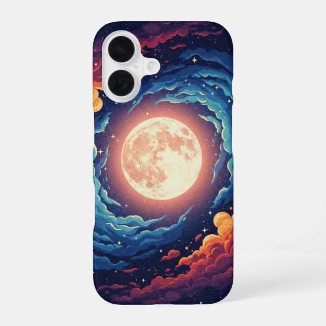 Coque iPhone 16 Nébuleuse Rétro Lune (Verso)