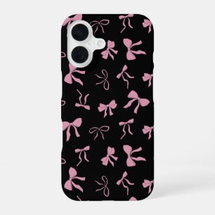 Coque iPhone 16 Nœuds mignons rose et noir