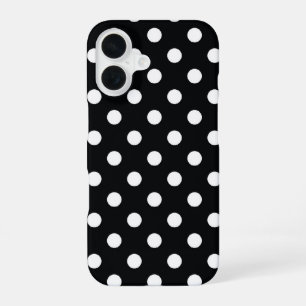 Coque iPhone 16 Noir à pois blancs