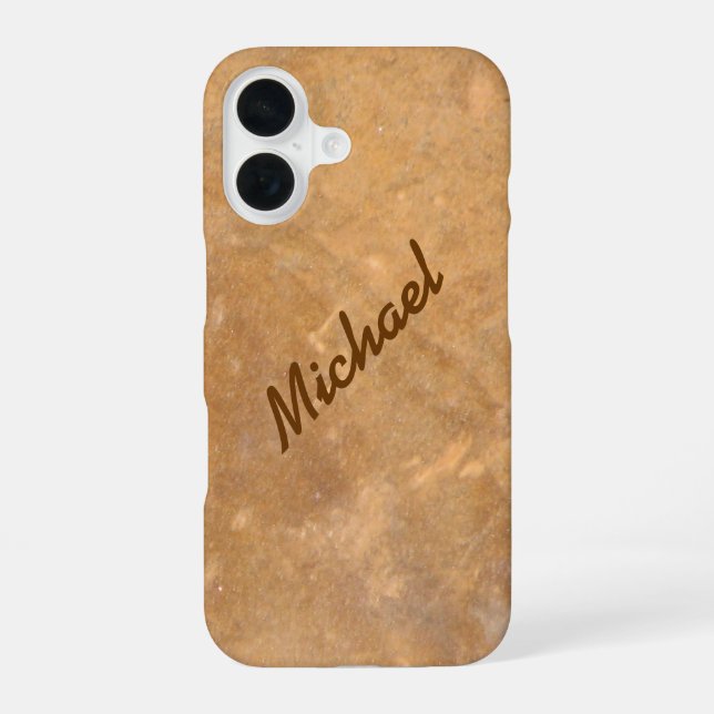 Coque iPhone 16 Nom Aspect Pierre Dorée (Verso)