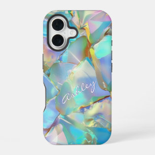 Coque iPhone 16 Nom de script blanc sur fond opale
